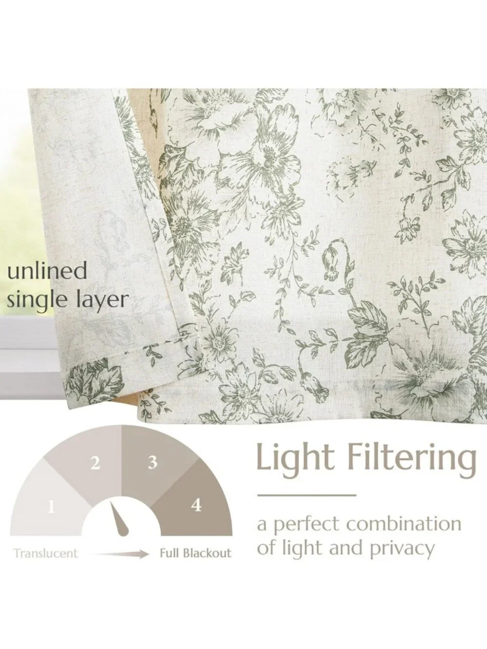 Floral Linen Tie-Up Valance Curtain - 45